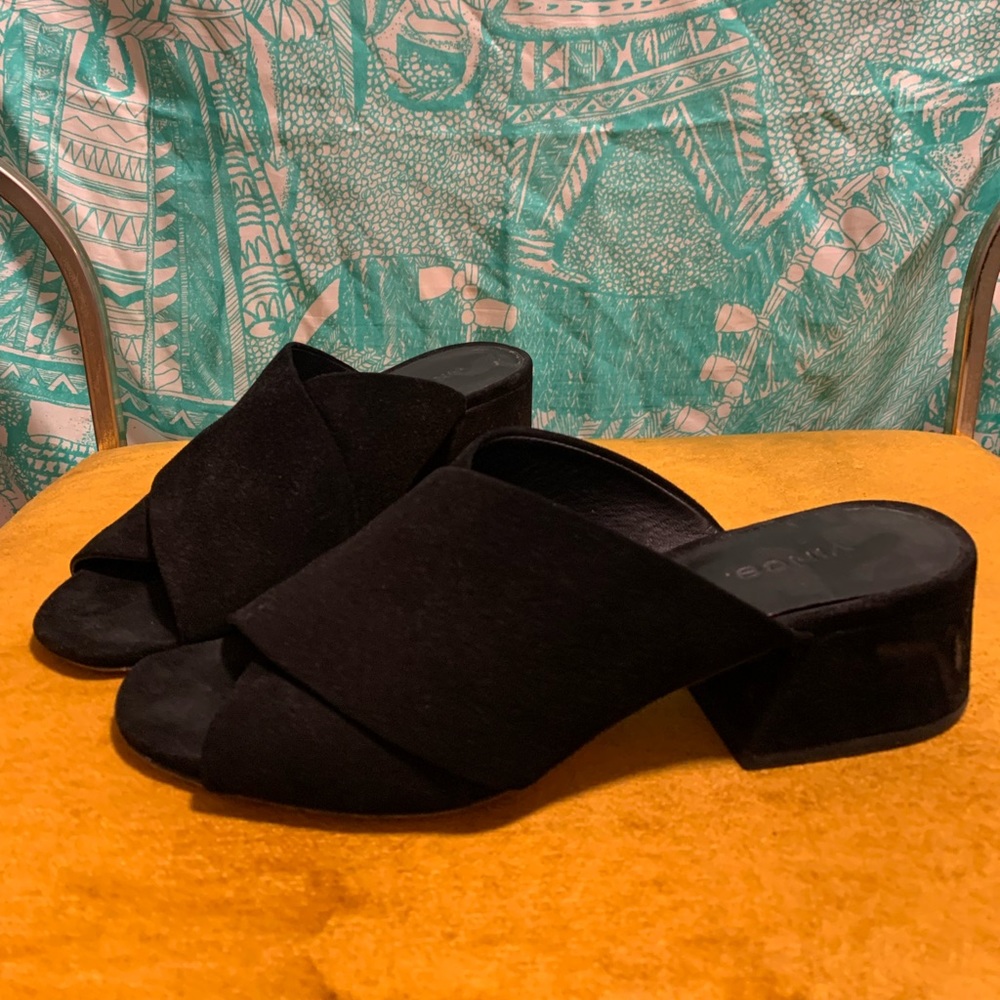 Vince suede block heel slides